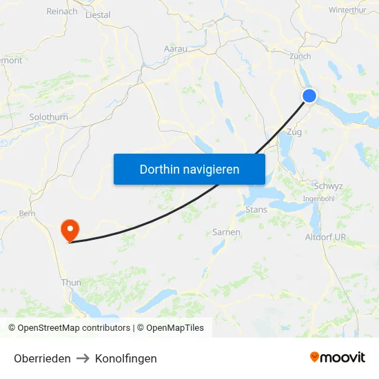 Oberrieden to Konolfingen map