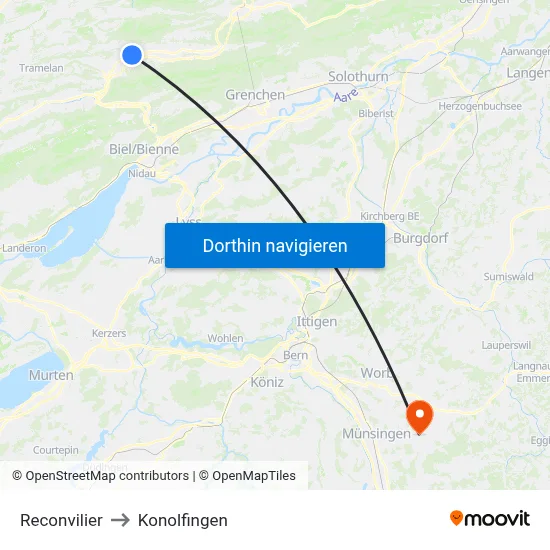 Reconvilier to Konolfingen map