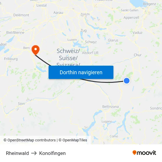 Rheinwald to Konolfingen map