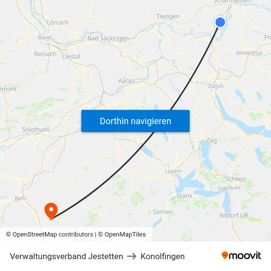 Verwaltungsverband Jestetten to Konolfingen map