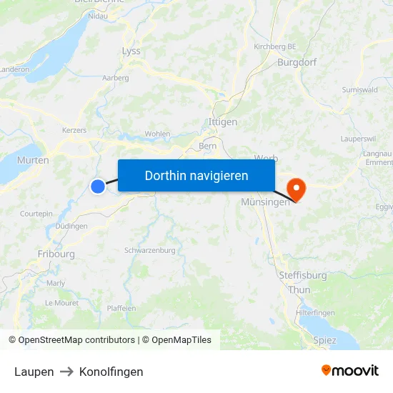 Laupen to Konolfingen map