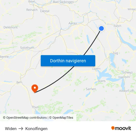 Widen to Konolfingen map