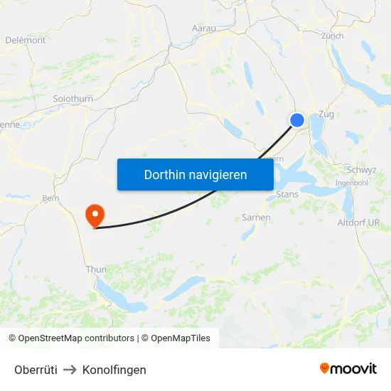 Oberrüti to Konolfingen map