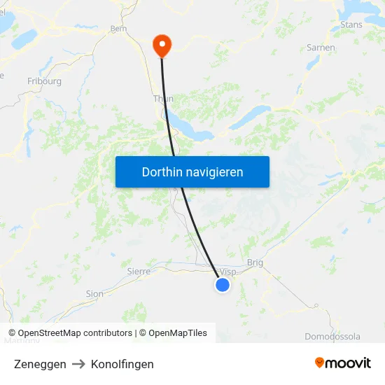 Zeneggen to Konolfingen map