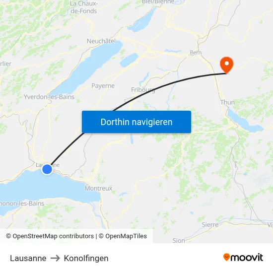 Lausanne to Konolfingen map
