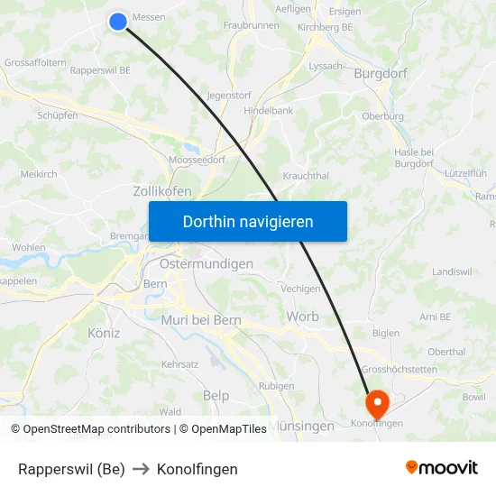 Rapperswil (Be) to Konolfingen map