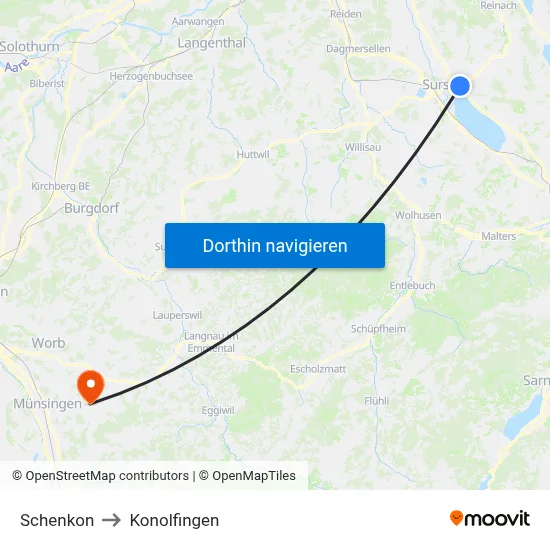 Schenkon to Konolfingen map