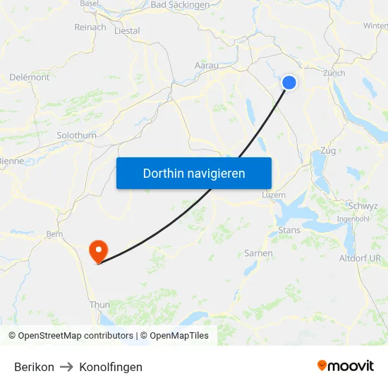 Berikon to Konolfingen map