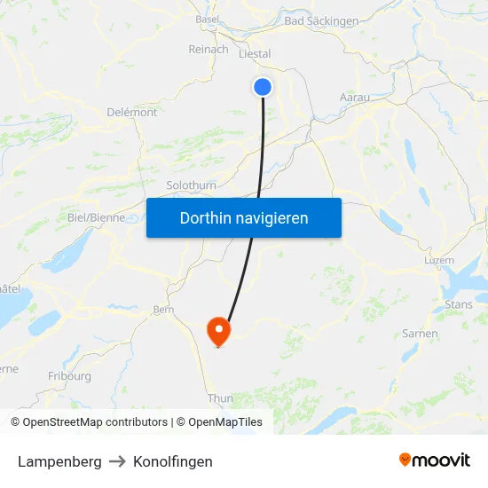 Lampenberg to Konolfingen map