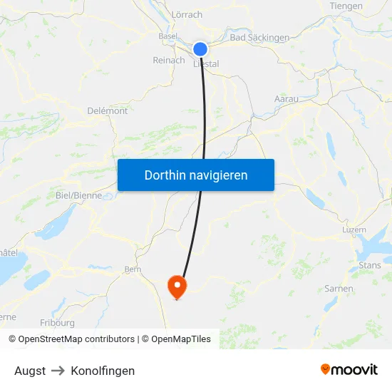 Augst to Konolfingen map