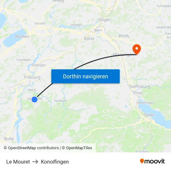 Le Mouret to Konolfingen map