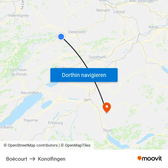 Boécourt to Konolfingen map
