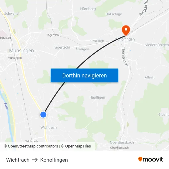 Wichtrach to Konolfingen map