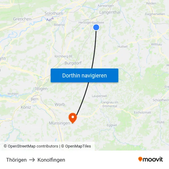 Thörigen to Konolfingen map