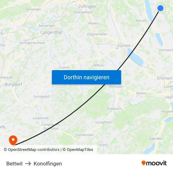 Bettwil to Konolfingen map