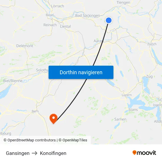 Gansingen to Konolfingen map
