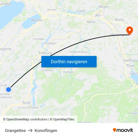 Grangettes to Konolfingen map