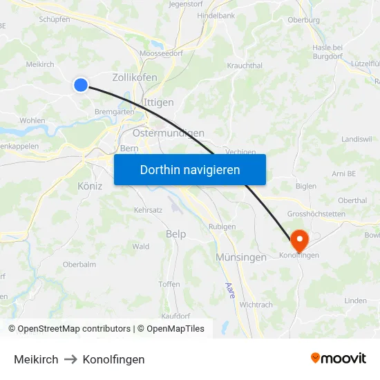 Meikirch to Konolfingen map
