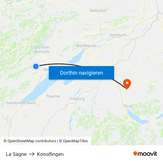 La Sagne to Konolfingen map