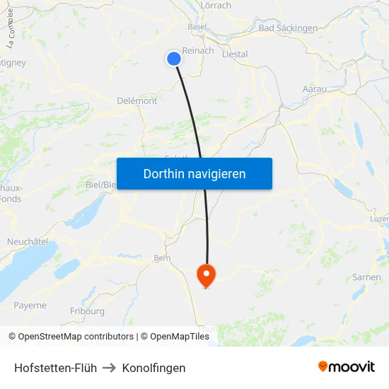 Hofstetten-Flüh to Konolfingen map