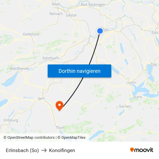 Erlinsbach (So) to Konolfingen map