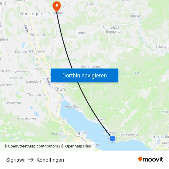 Sigriswil to Konolfingen map