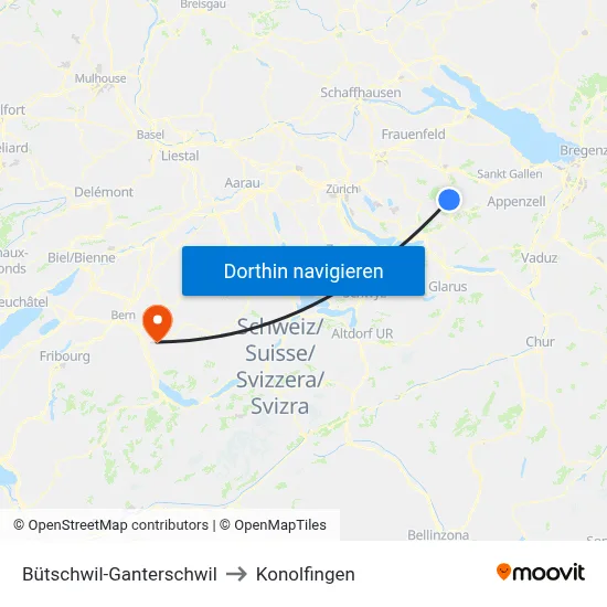 Bütschwil-Ganterschwil to Konolfingen map