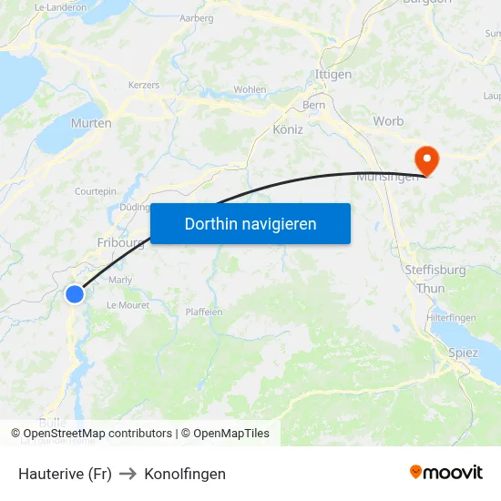 Hauterive (Fr) to Konolfingen map