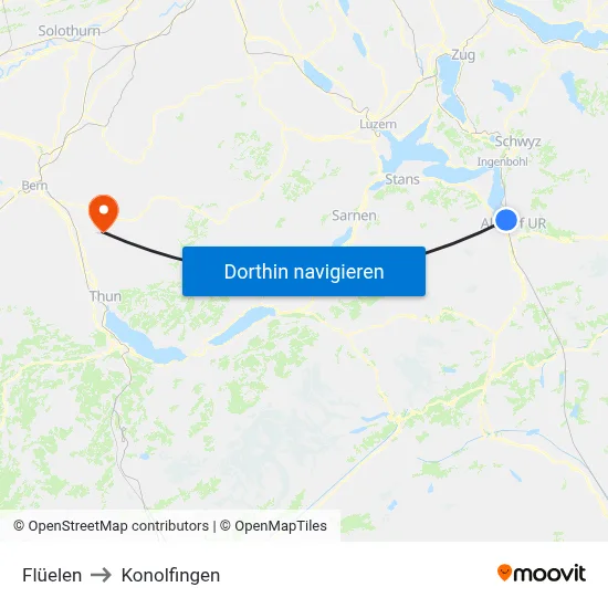 Flüelen to Konolfingen map