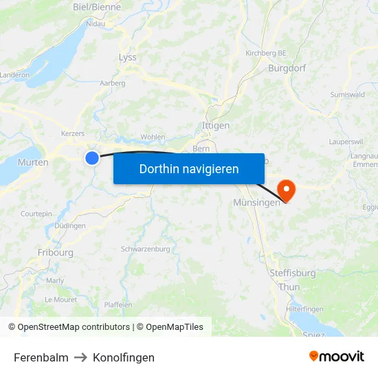 Ferenbalm to Konolfingen map