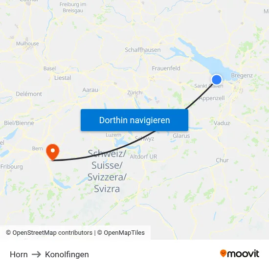 Horn to Konolfingen map