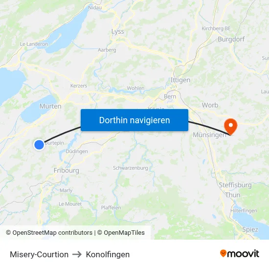 Misery-Courtion to Konolfingen map