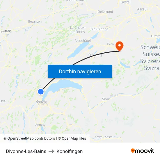 Divonne-Les-Bains to Konolfingen map