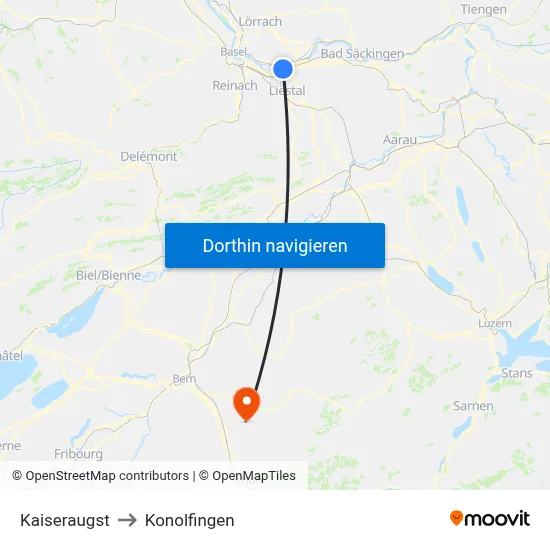 Kaiseraugst to Konolfingen map
