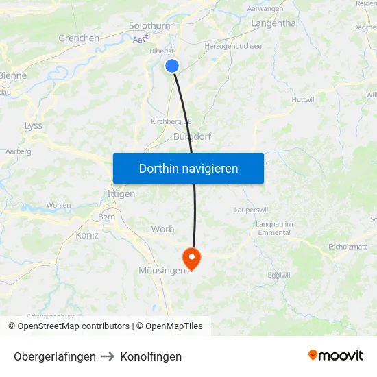Obergerlafingen to Konolfingen map