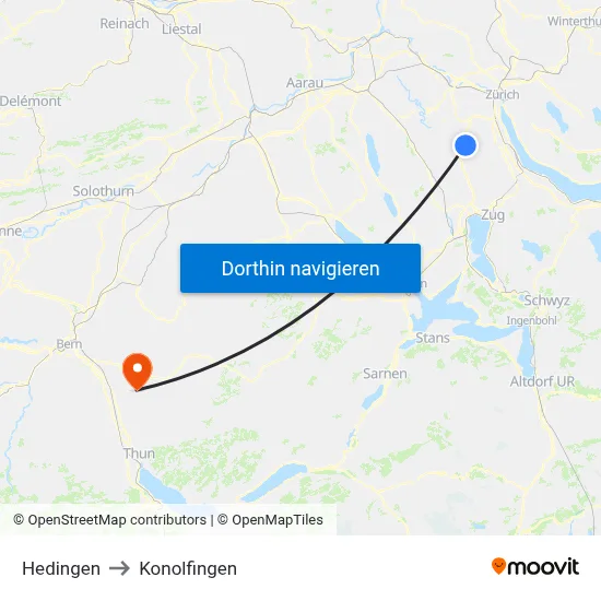 Hedingen to Konolfingen map