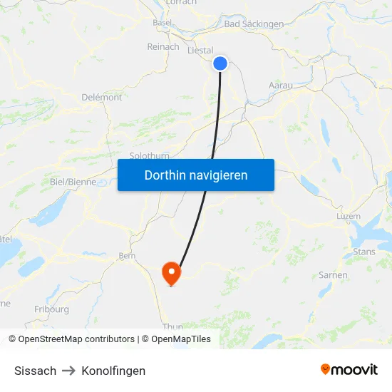Sissach to Konolfingen map