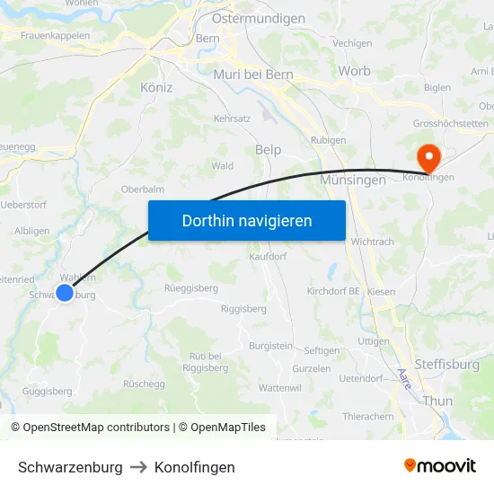 Schwarzenburg to Konolfingen map