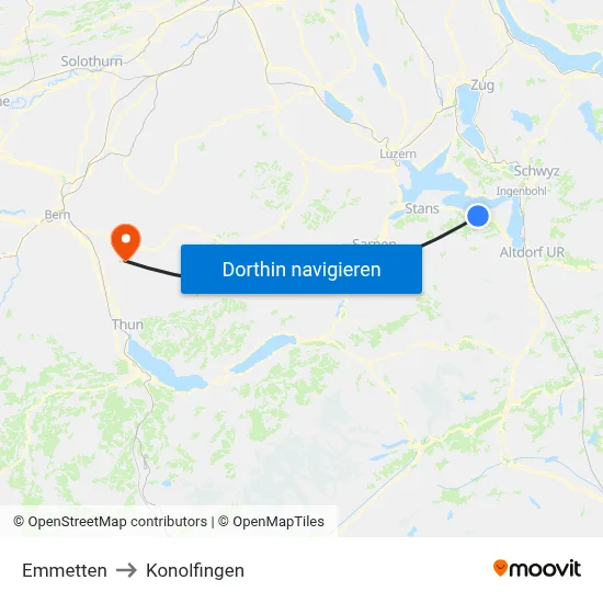 Emmetten to Konolfingen map