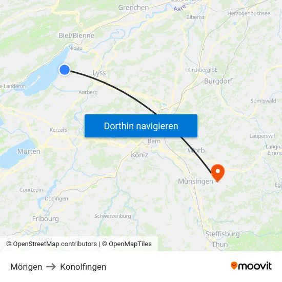 Mörigen to Konolfingen map