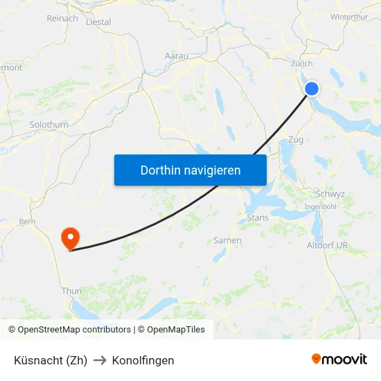 Küsnacht (Zh) to Konolfingen map