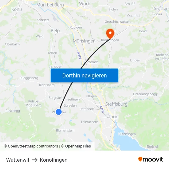 Wattenwil to Konolfingen map