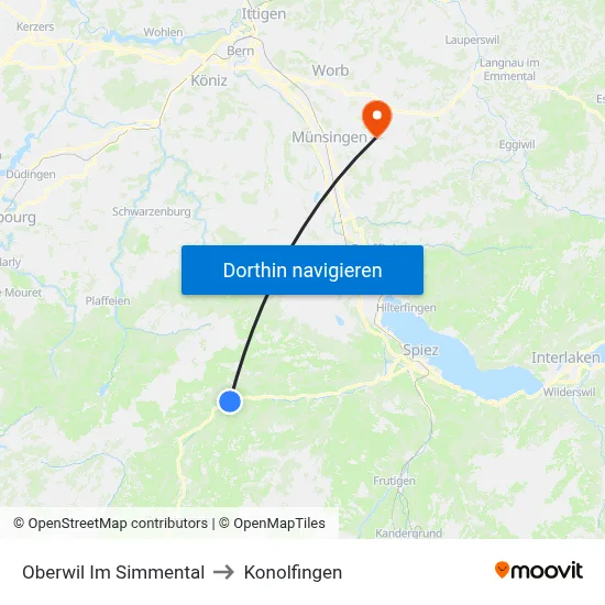 Oberwil Im Simmental to Konolfingen map