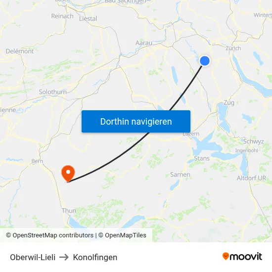 Oberwil-Lieli to Konolfingen map