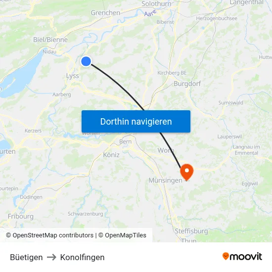 Büetigen to Konolfingen map
