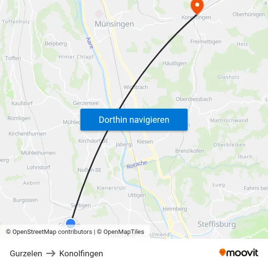 Gurzelen to Konolfingen map