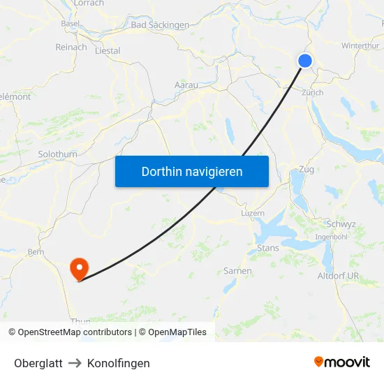 Oberglatt to Konolfingen map