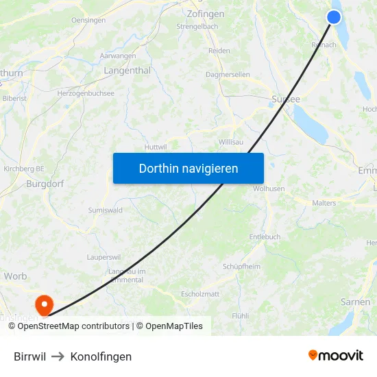Birrwil to Konolfingen map
