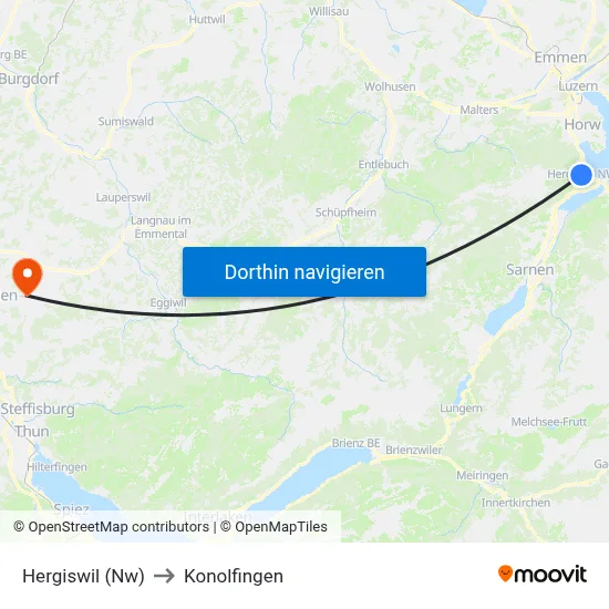 Hergiswil (Nw) to Konolfingen map