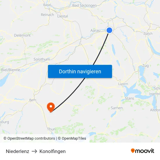 Niederlenz to Konolfingen map